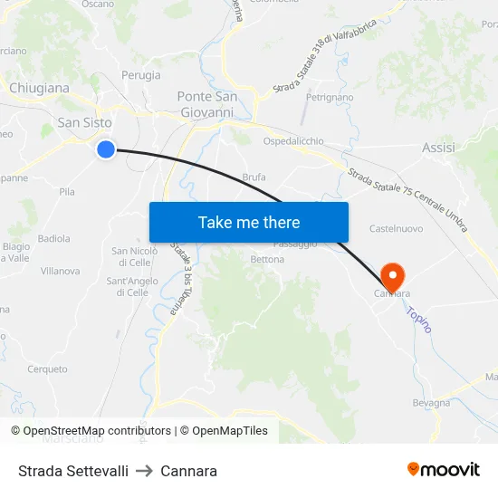 Strada Settevalli to Cannara map