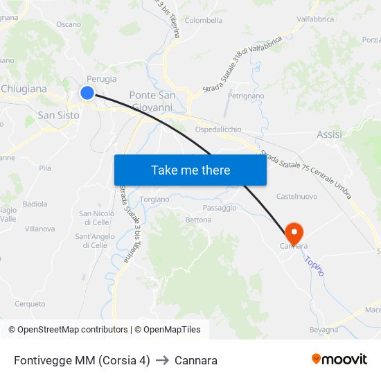 Fontivegge M​M (Corsia 4) to Cannara map