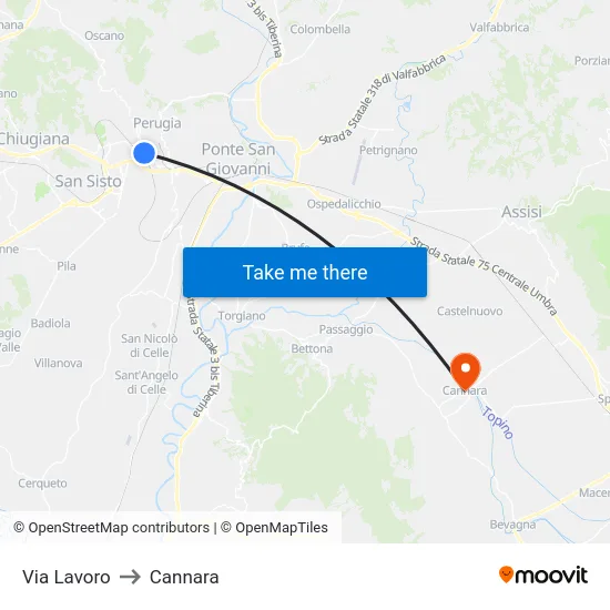 Via Lavoro to Cannara map