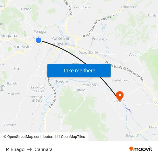P. Birago to Cannara map