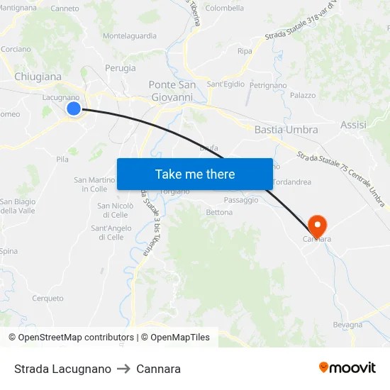 Lacugnano Street to Cannara map