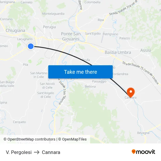 Via Pergolesi to Cannara map