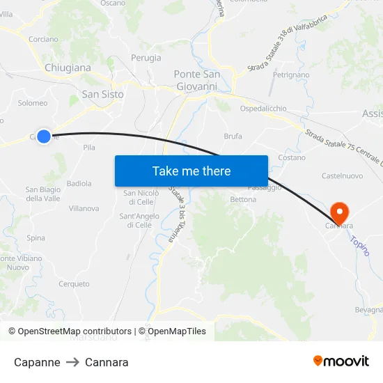 Capanne to Cannara map