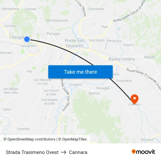 West Trasimeno Road to Cannara map