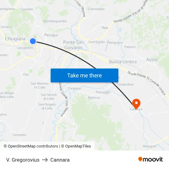 Via Gregorovius to Cannara map