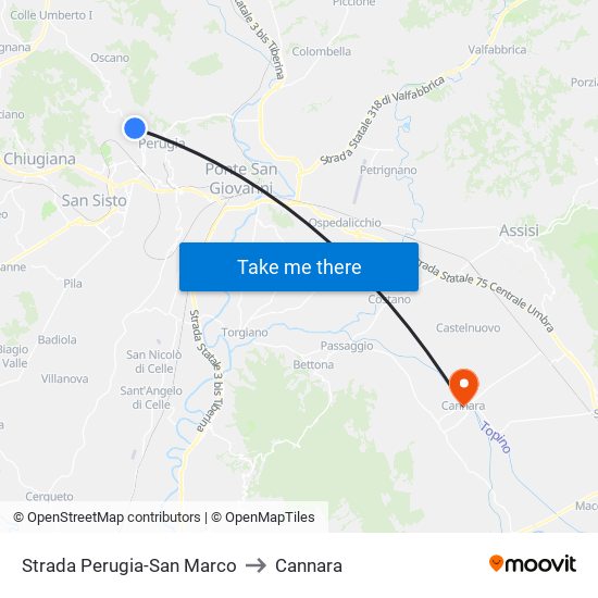 Strada Perugia-San Marco to Cannara map