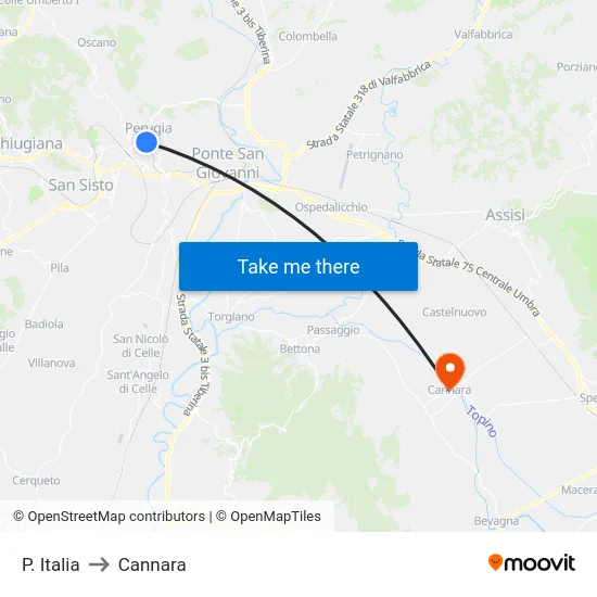 P. Italia to Cannara map