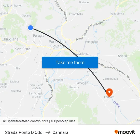 Ponte D'Oddi Road to Cannara map