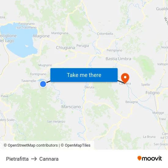 Pietrafitta to Cannara map