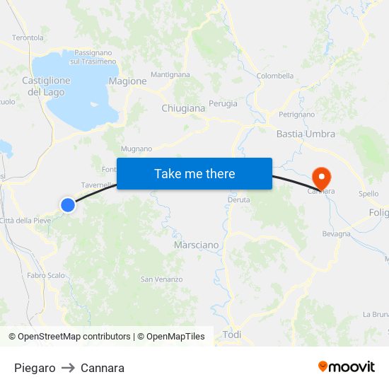 Piegaro to Cannara map