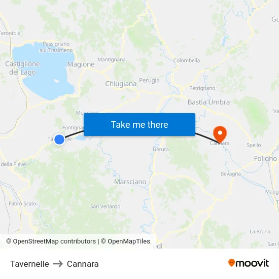 Tavernelle to Cannara map