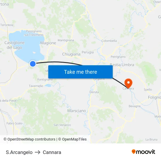 S.Arcangelo to Cannara map