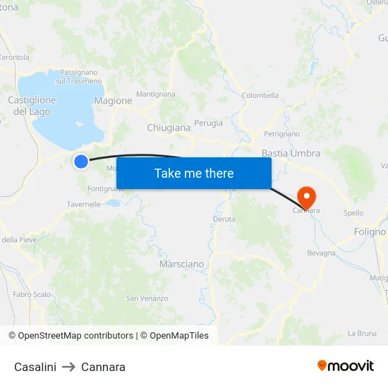 Casalini to Cannara map