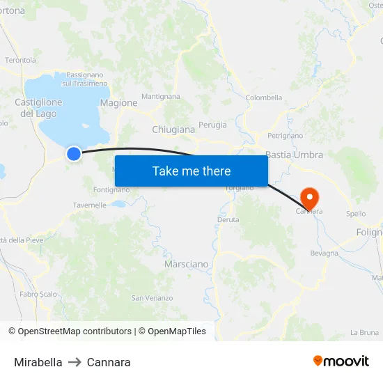Mirabella to Cannara map