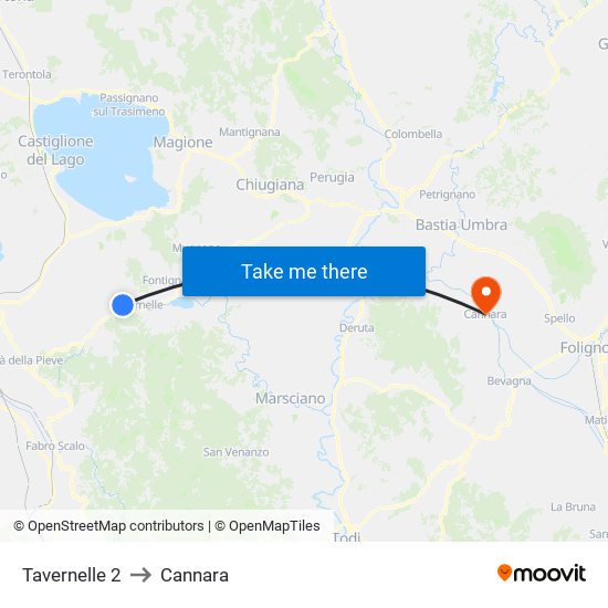 Tavernelle 2 to Cannara map