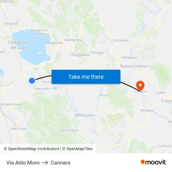 Via Aldo Moro to Cannara map
