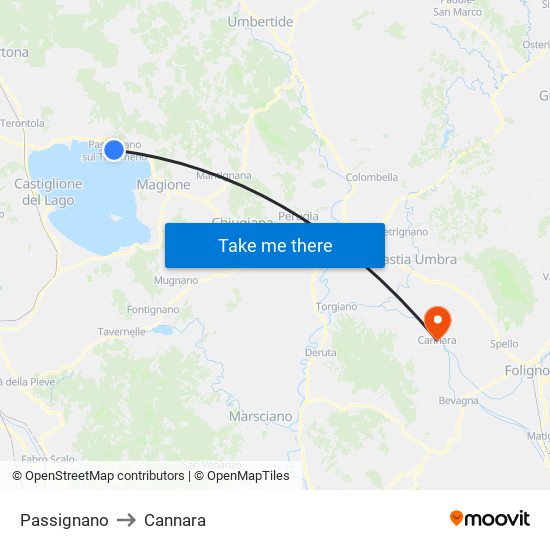 Passignano to Cannara map