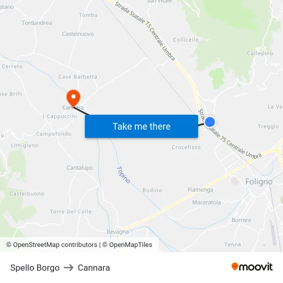 Spello Borgo to Cannara map