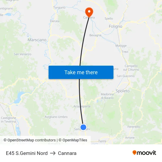 E45 S.Gemini Nord to Cannara map