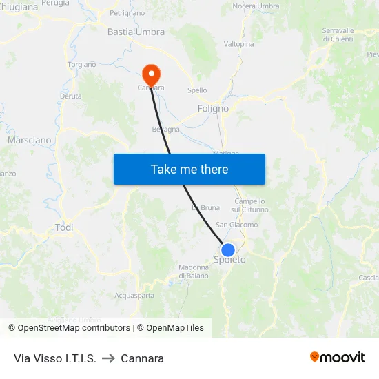 Via Visso I.T.I.S. to Cannara map