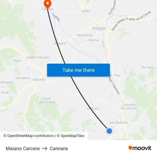 Maiano Carcere to Cannara map