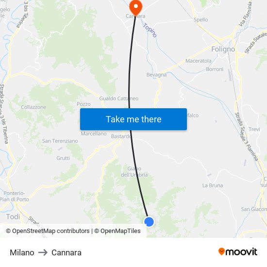 Milano to Cannara map