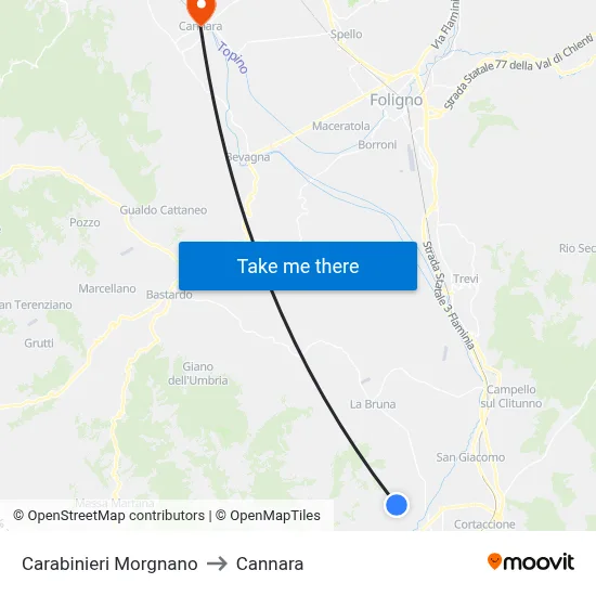 Morgnano Carabinieri to Cannara map