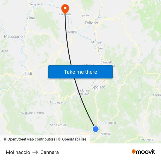 Molinaccio to Cannara map