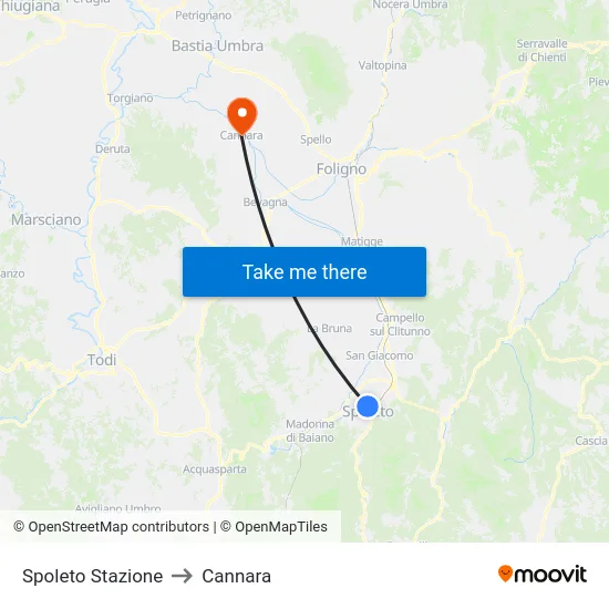 Spoleto Stazione to Cannara map