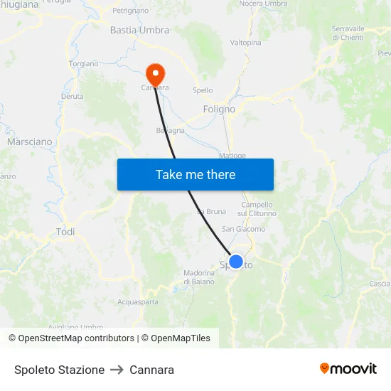 Spoleto Stazione to Cannara map