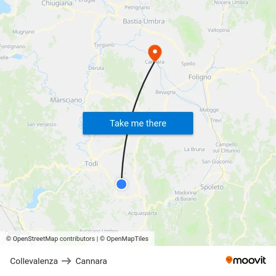 Collevalenza to Cannara map