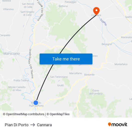 Pian Di Porto to Cannara map