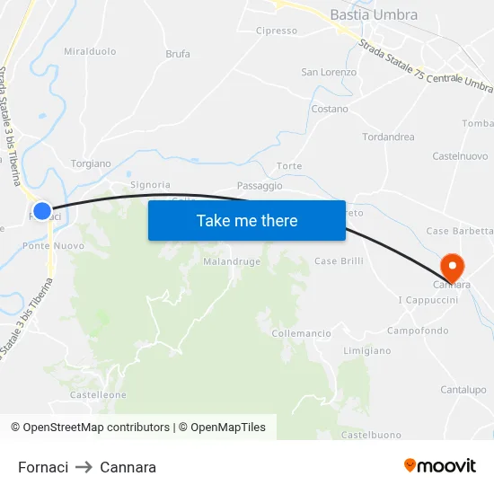 Furnaces to Cannara map