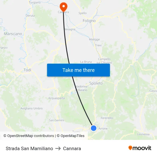 San Mamiliano Road to Cannara map