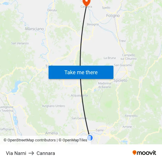 Narni Street to Cannara map