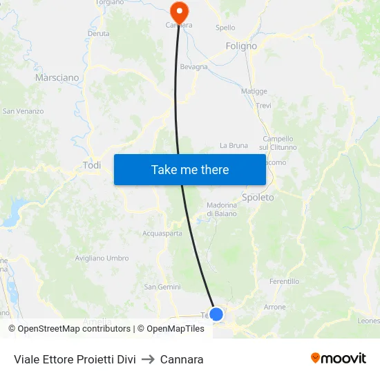 Viale Ettore Proietti Divi to Cannara map