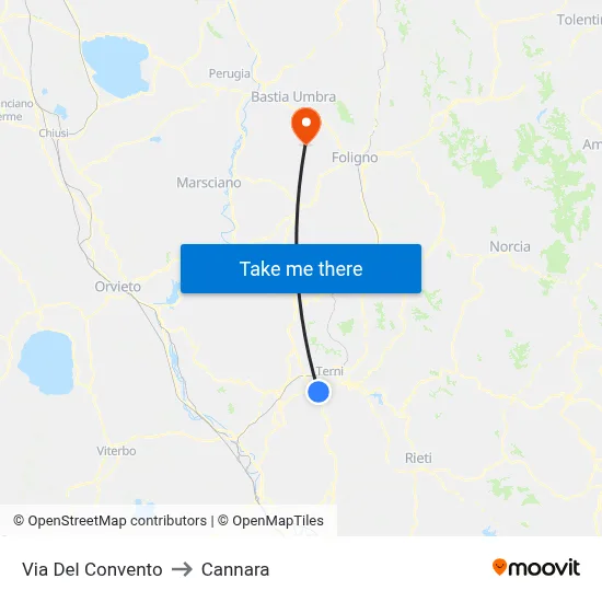 Via Del Convento to Cannara map