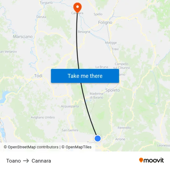 Toano to Cannara map
