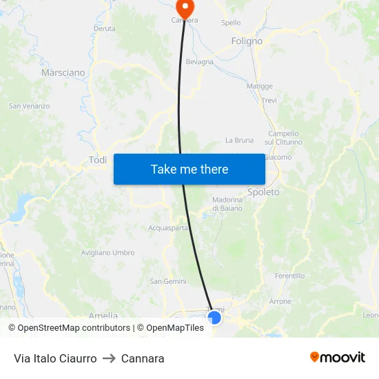 Via Italo Ciaurro to Cannara map