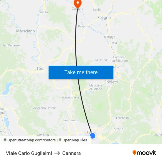 Viale Carlo Guglielmi to Cannara map