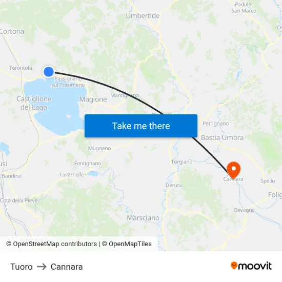 Tuoro to Cannara map