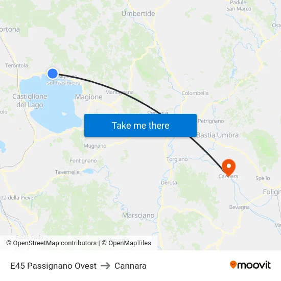 E45 Passignano Ovest to Cannara map