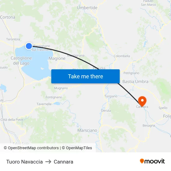 Tuoro Navaccia to Cannara map
