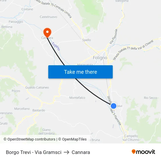 Borgo Trevi - Via Gramsci to Cannara map