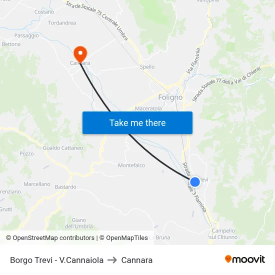 Borgo Trevi - Via Cannaiola to Cannara map