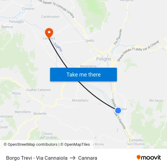 Borgo Trevi - Via Cannaiola to Cannara map