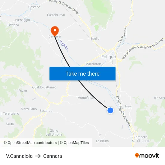 V.Cannaiola to Cannara map