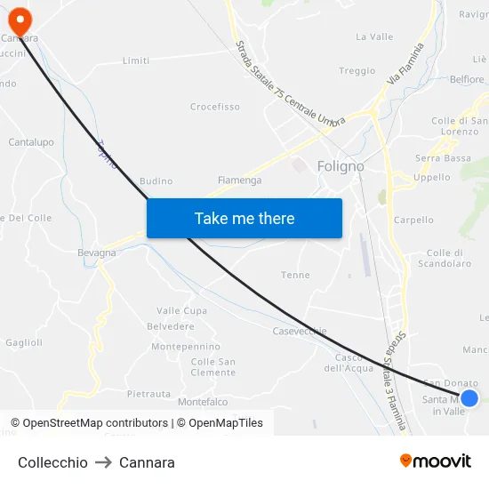 Collecchio to Cannara map