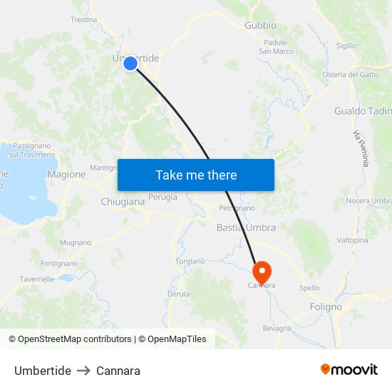Umbertide to Cannara map