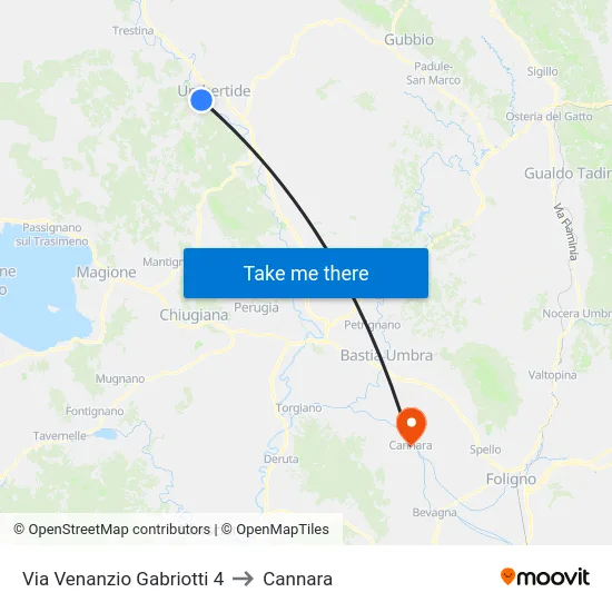 Via Venanzio Gabriotti 4 to Cannara map